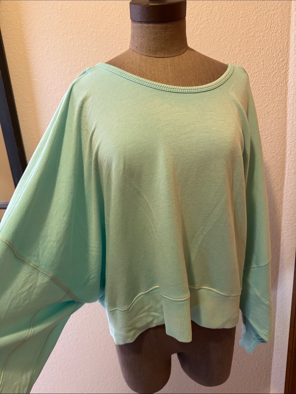 Free People Oversized Boatneck Open Back Sweatshirt in Mint